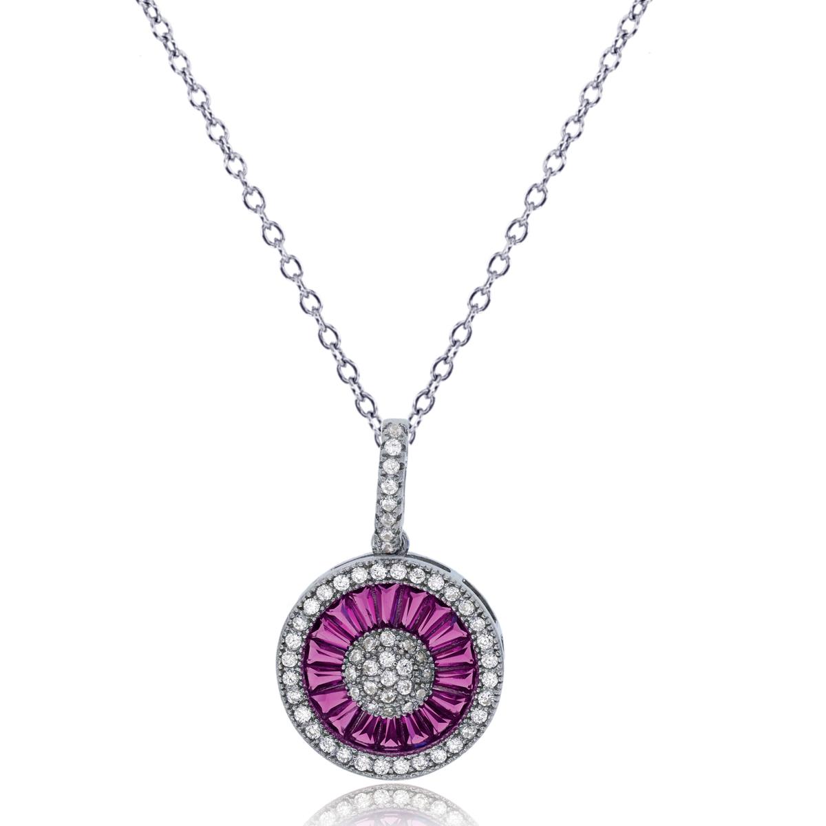 Sterling Silver Rhodium Round & Ruby Baguette CZ Circle 18"+2" Extender Necklace