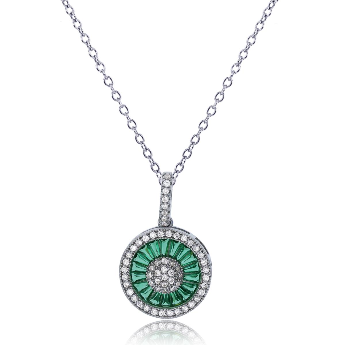 Sterling Silver Rhodium Round & Emerald Baguette CZ Circle 18"+2" Extender Necklace