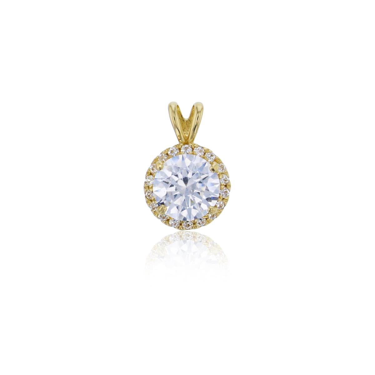 9K Yellow Gold Pave 6.00mm Rd Double Bail Halo Pendant