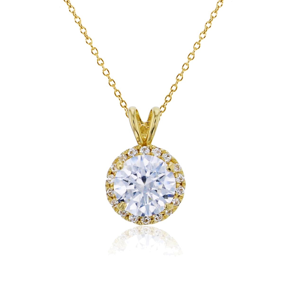 9K Yellow Gold Pave 6.00mm Rd Double Bail Halo 18" Necklace