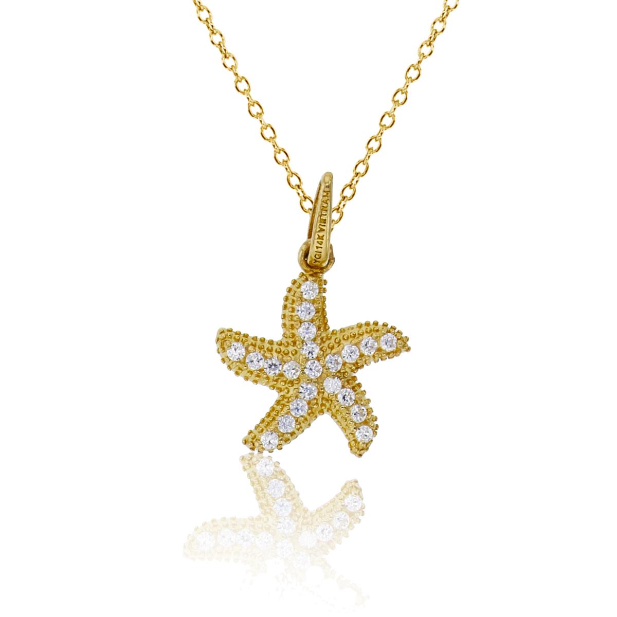 14K Yellow Gold 16x11mm Milgrain Pave Starfish 18" Necklace