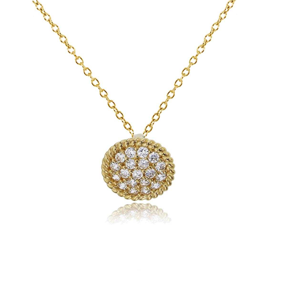 14K Yellow Gold Petite Pave Circle with Rope Halo 18" Necklace