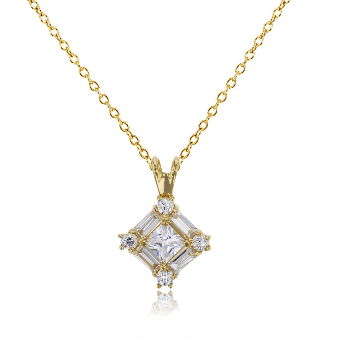 14K Yellow Gold 17x12mm Multi Cut CZ Square Double Bail 18" Necklace