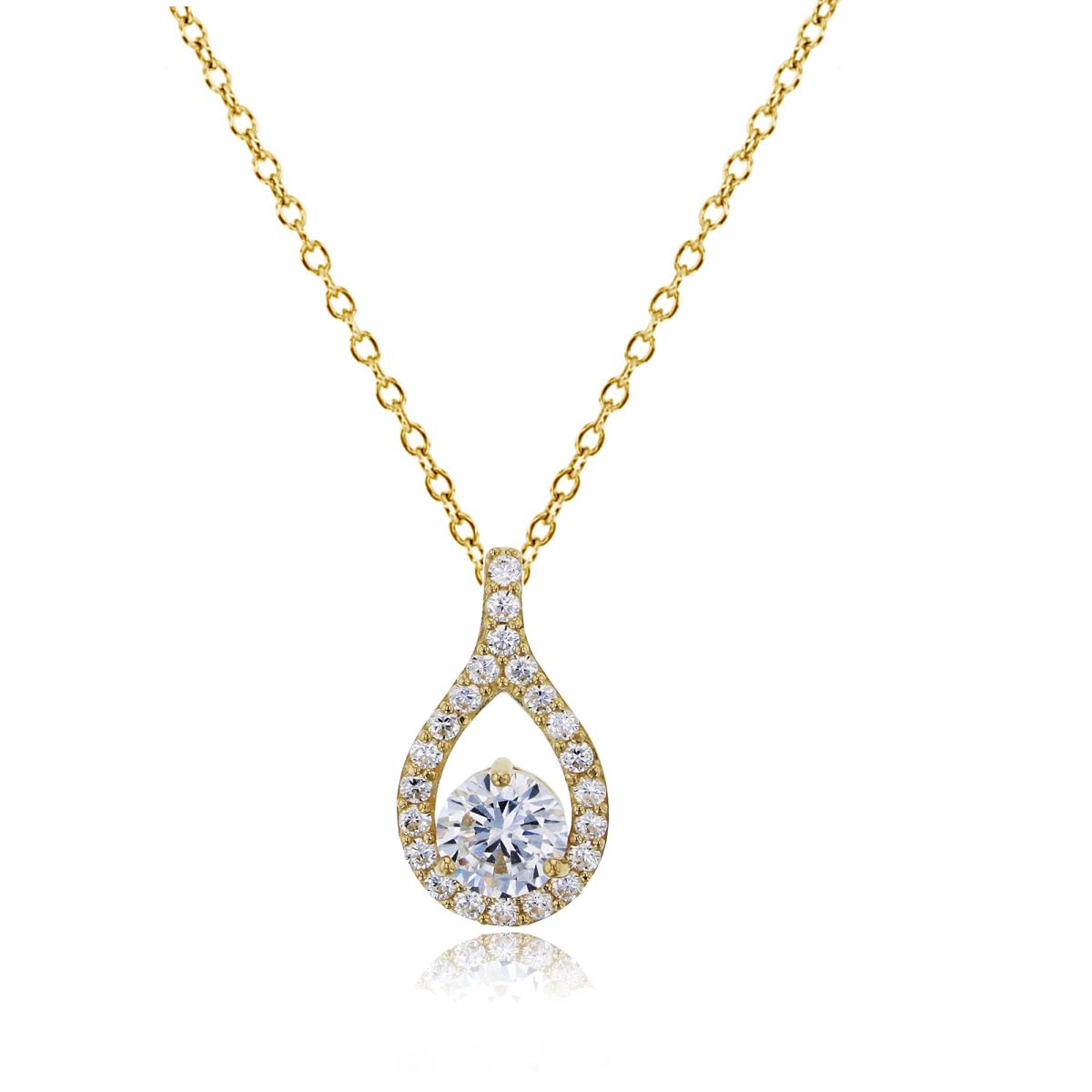 14K Yellow Gold 6mm Round Cut CZ Pear Shaped 18" Necklace