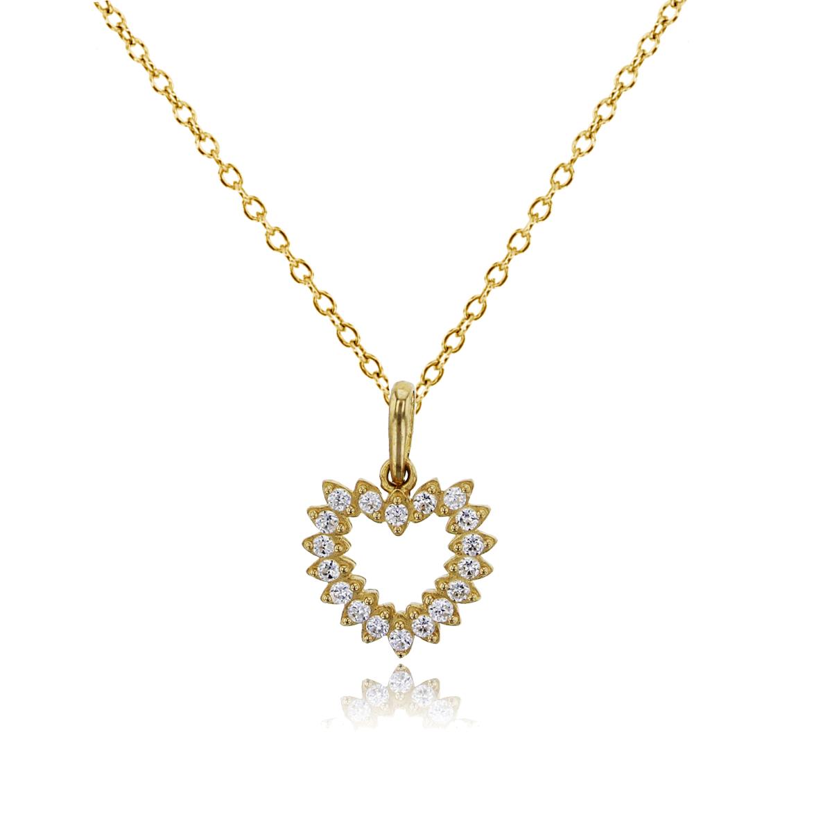 14K Yellow Gold 15x10mm Pave Open Heart 18" Necklace