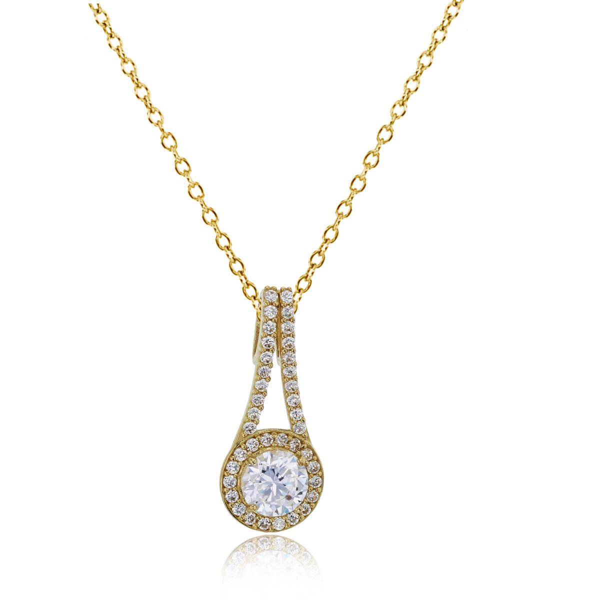 10K Yellow Gold 5mm Rd Cut Halo Elongated Teardrop 18" Necklace