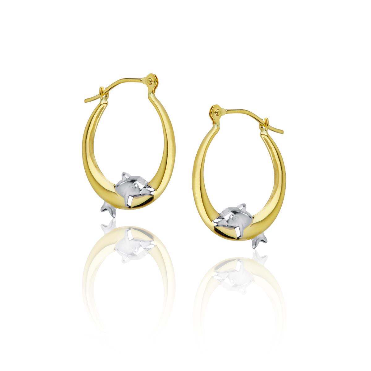 9K Two-Tone Gold Dancing Dolphin Hoop Earring