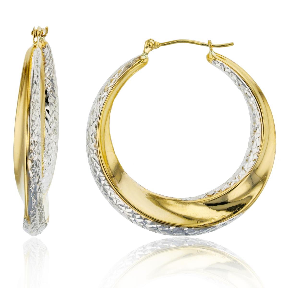 9K Two-Tone Gold 33x4mm Polished & Diamond Cut Twist Hoop Earring