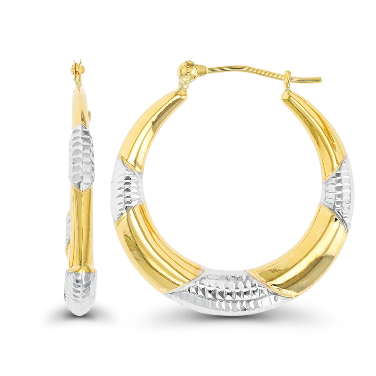 9K Two-Tone Gold 25x4mm Alternating Polished & DC Hoop Earring