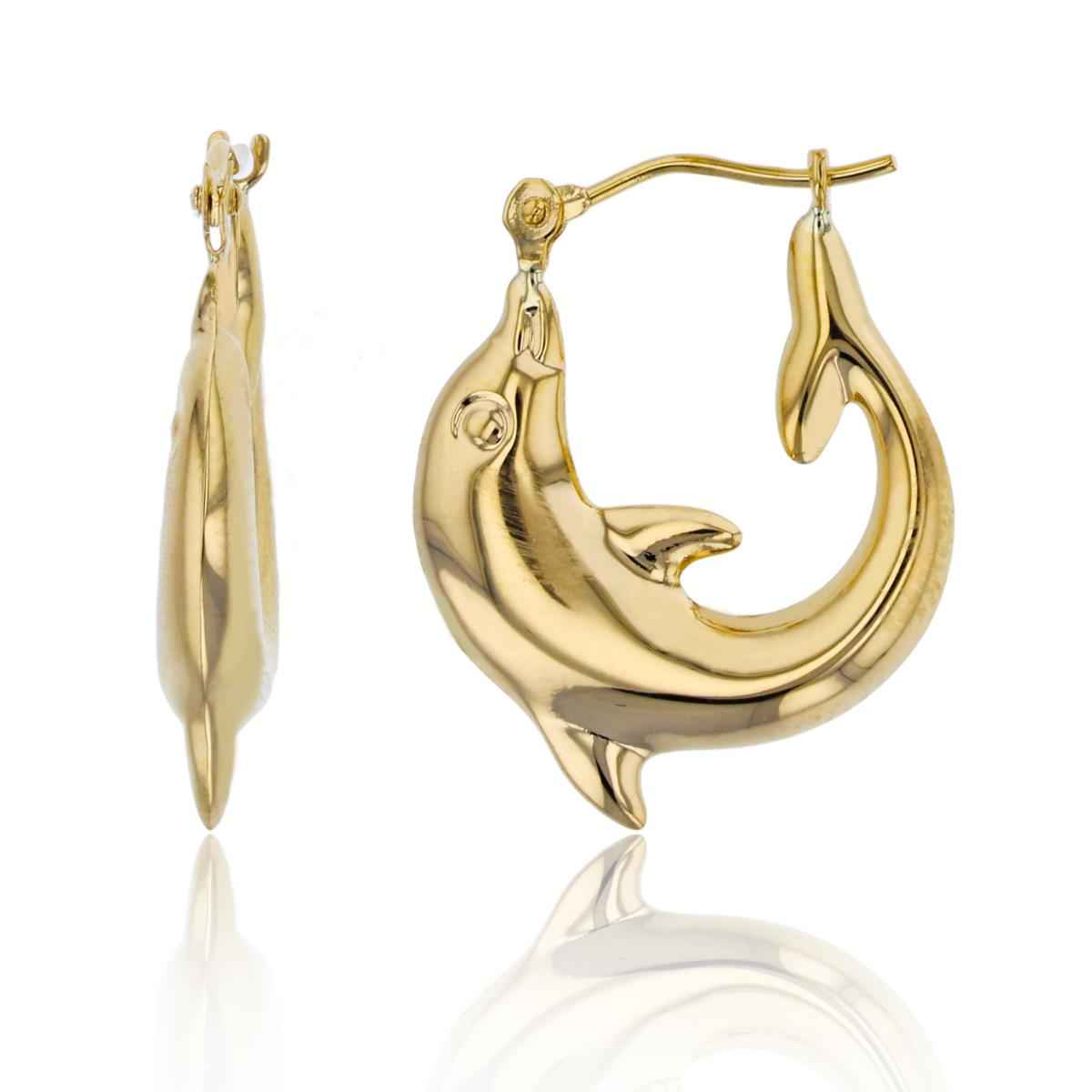 9K Yellow Gold 20x3mm High Polished Dolphin Shaped Hoop Earring