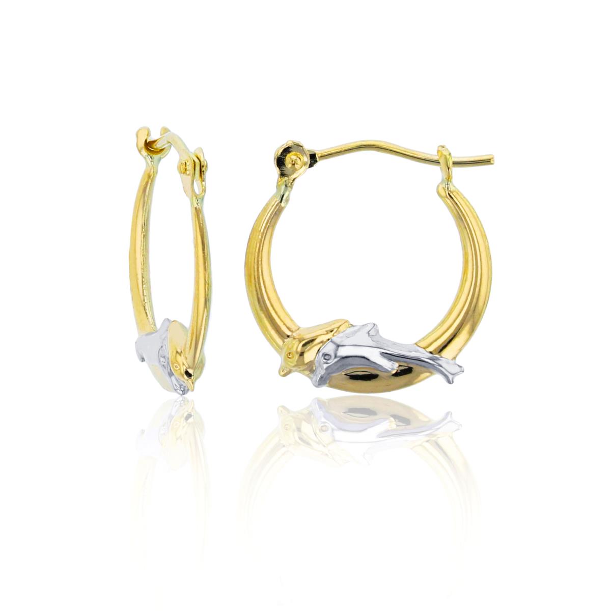 9K Two-Tone Gold 15x3mm Polished Double Dolphins Hoop Earring