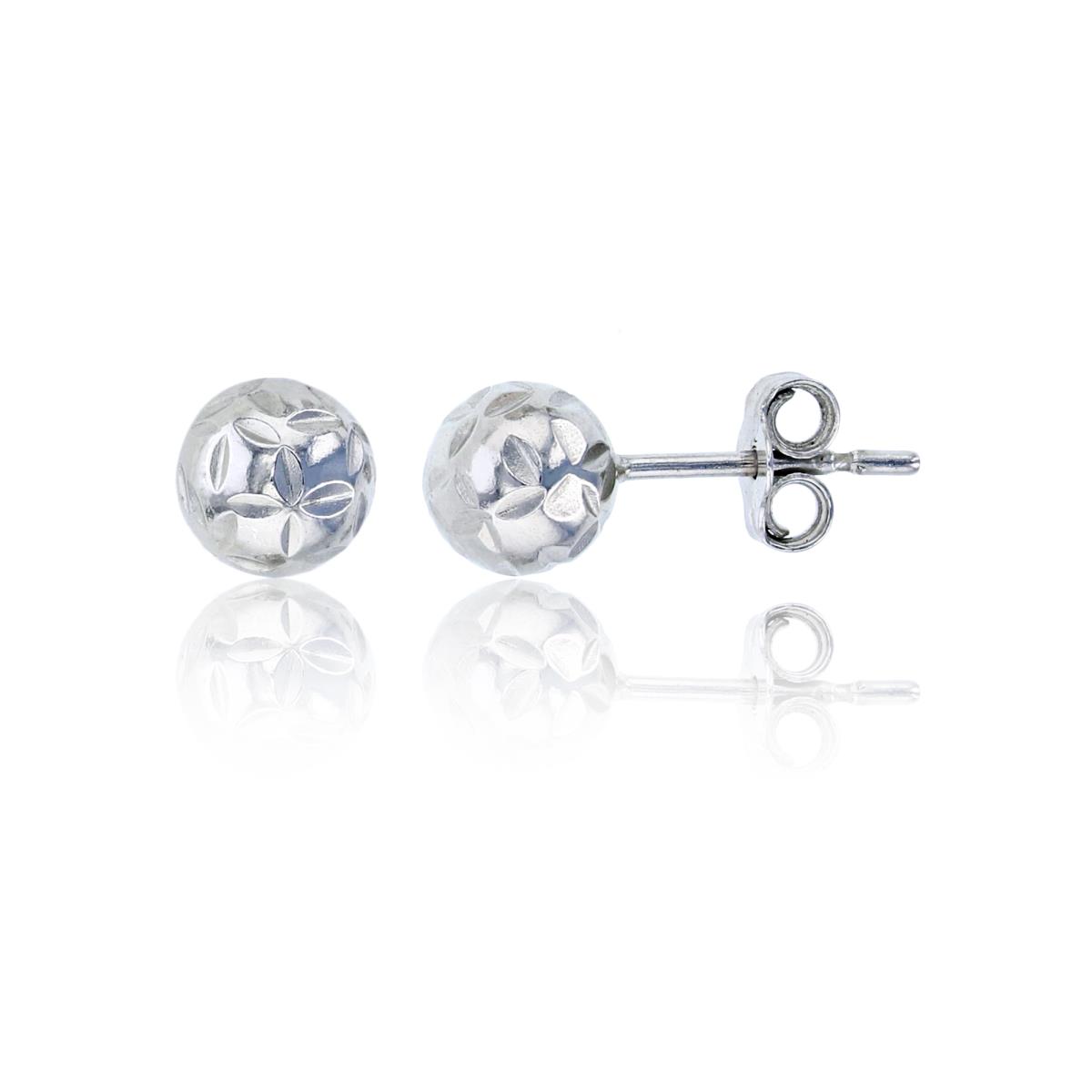 Sterling Silver Rhodium 6mm Diamond Flower Cut Ball Stud Earring