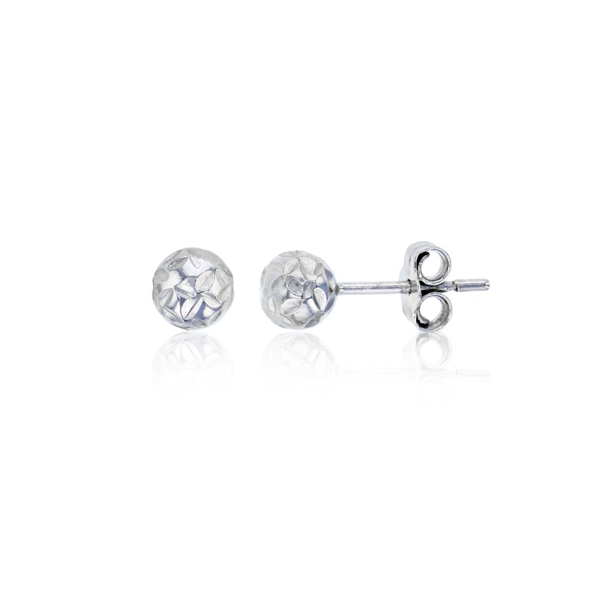 Sterling Silver Rhodium 4mm Diamond Flower Cut Ball Stud Earring
