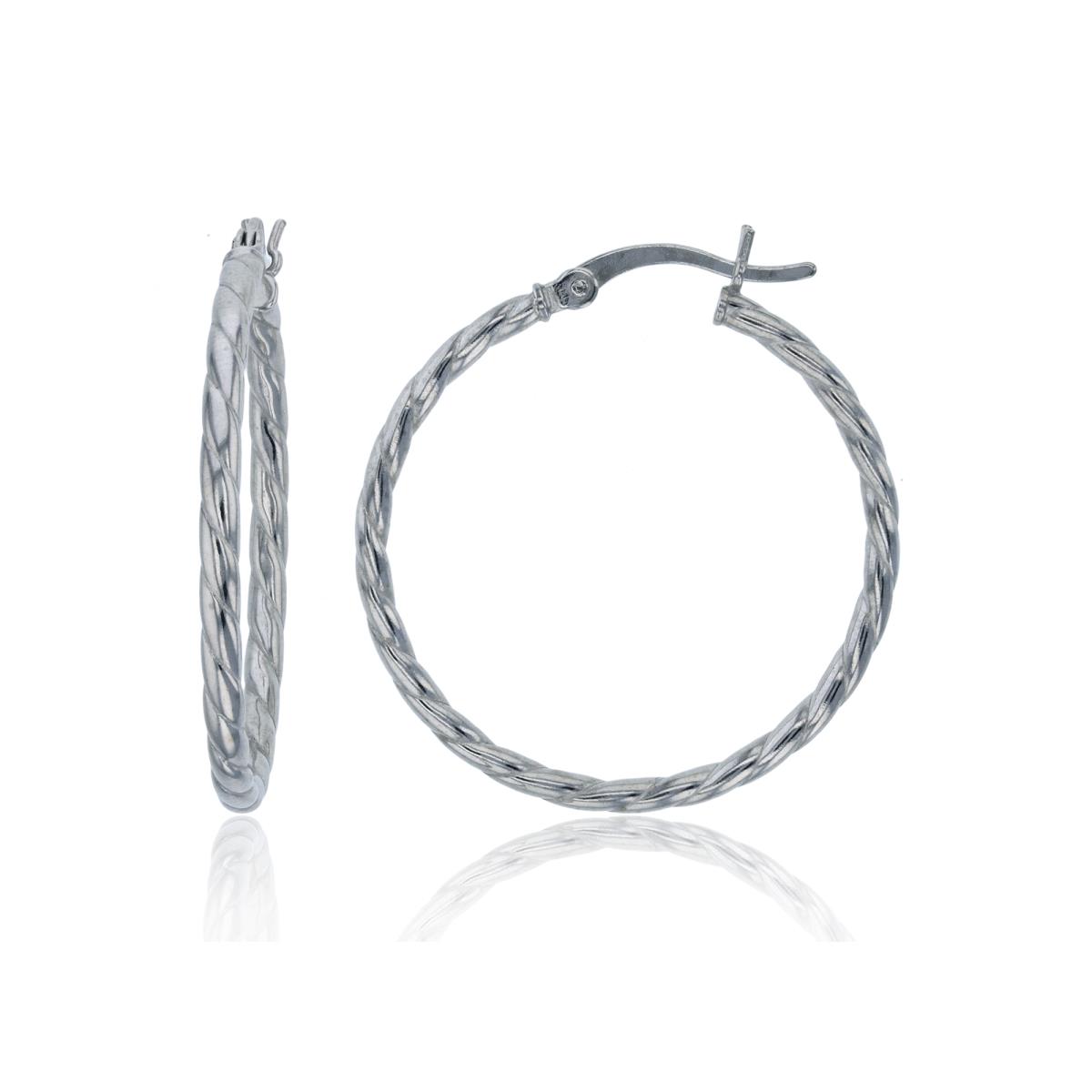 Sterling Silver Rhodium 20x2mm Polished Twisted Hoop Earring