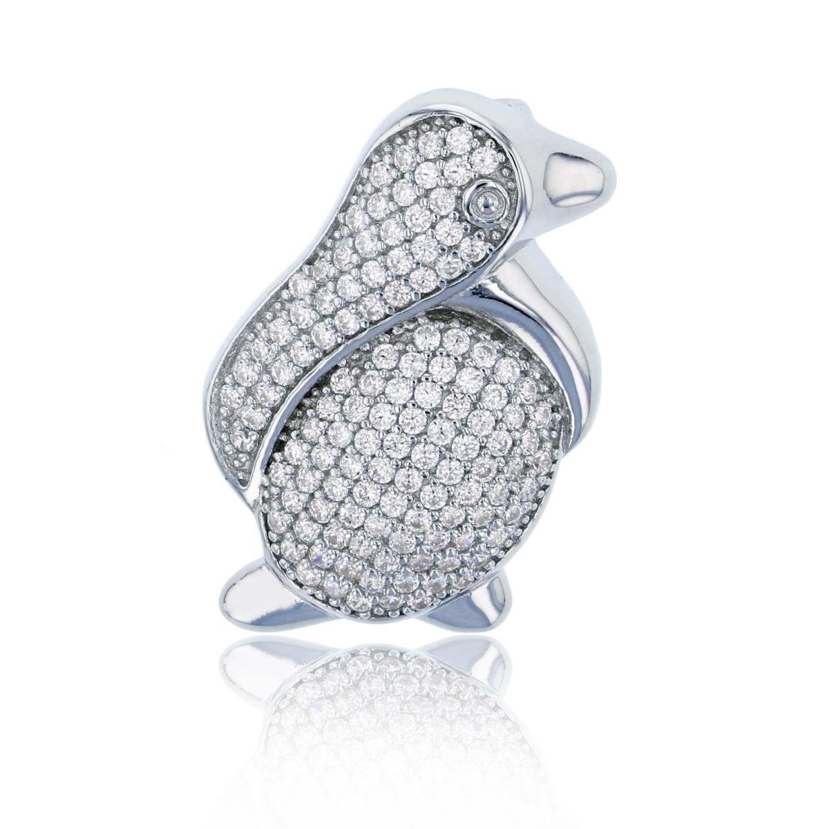 Sterling Silver Rhodium Micropave Penguin Pendant