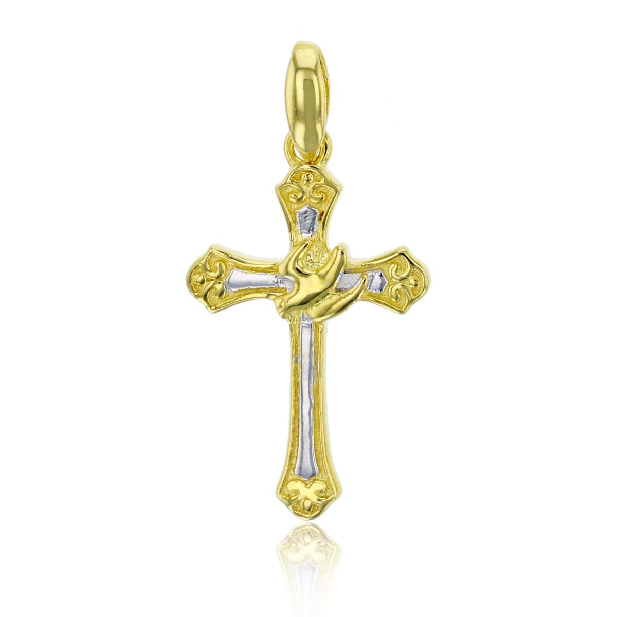 Sterling Silver Yellow & Rhodium Polished Filigree Cross with Dove Pendant