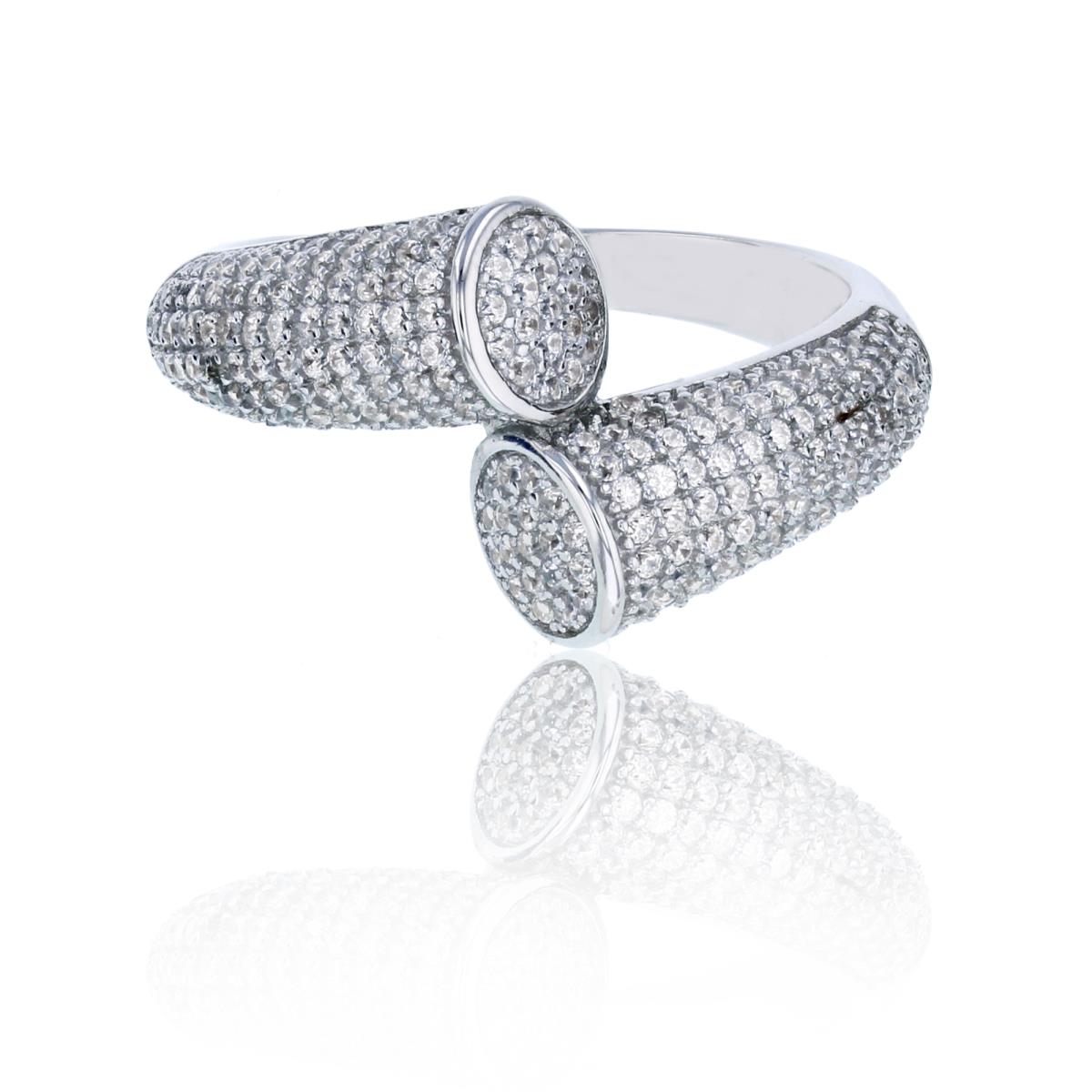 Sterling Silver Rhodium Micropave CZ Bypass Fashion Ring
