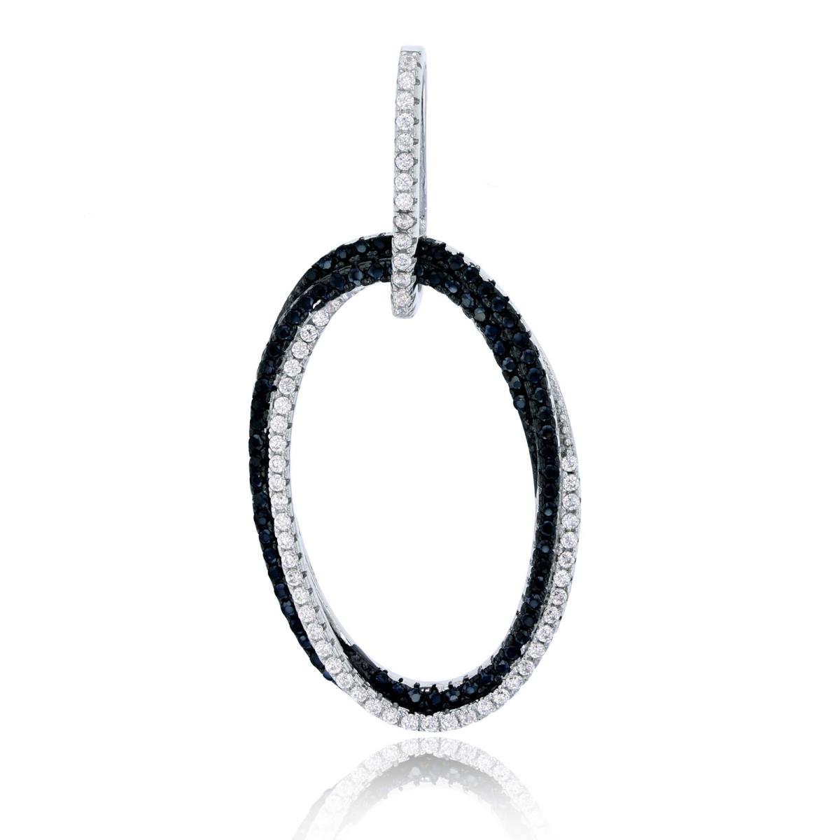 Sterling Silver Black & Rhodium Micropave Black & White CZ Open Oval Knot Pendant