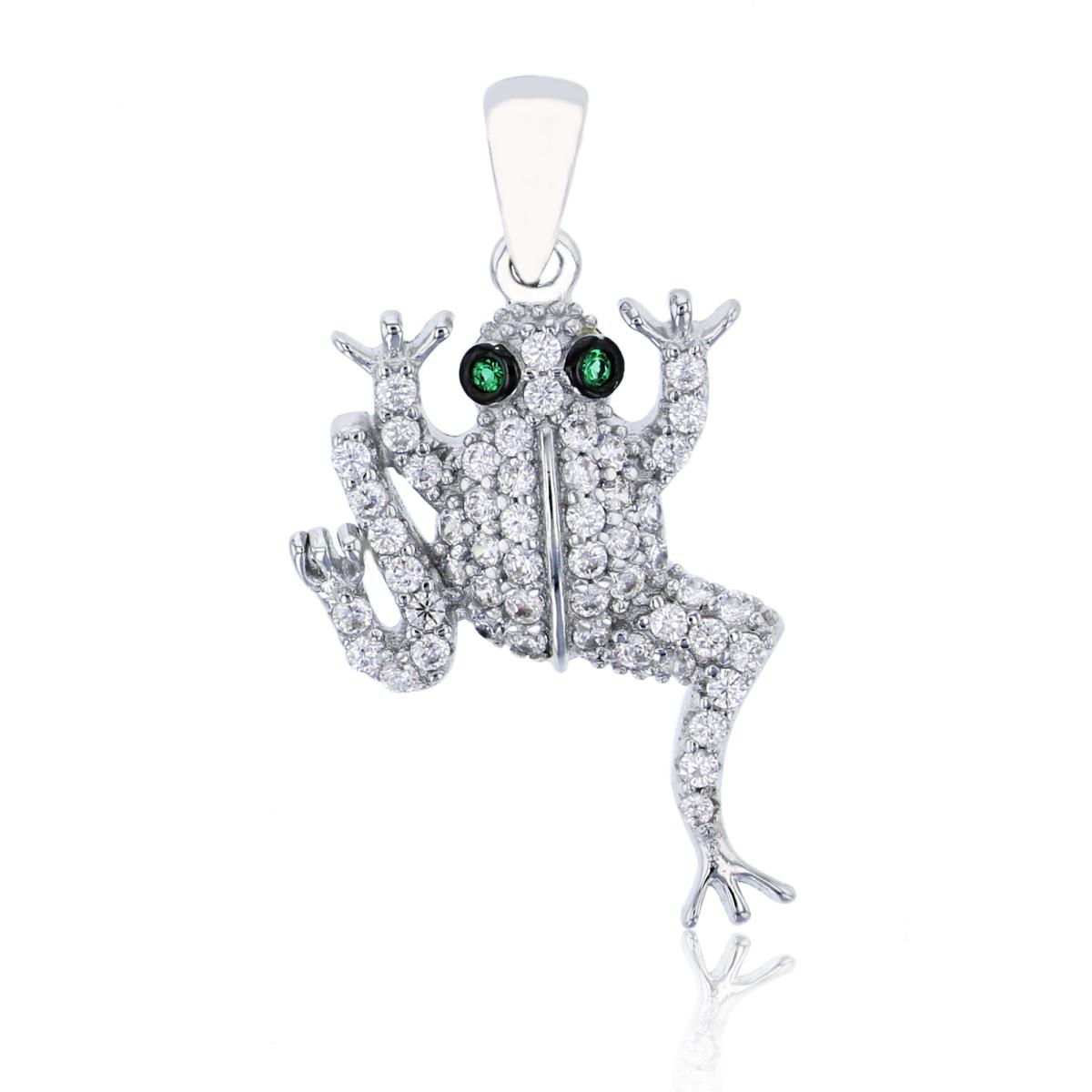 Sterling Silver Rhodium & Black Micropave Frog Pendant