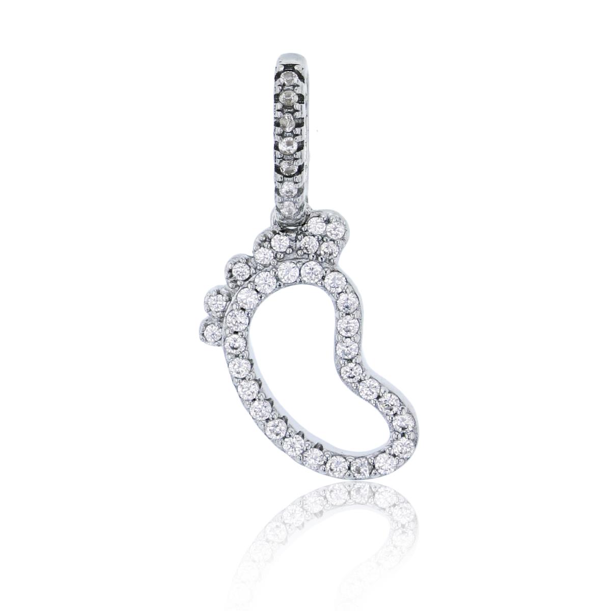 Sterling Silver Rhodium Micropave Open Footprint Pendant