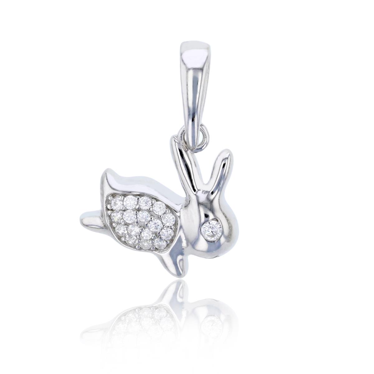 Sterling Silver Rhodium Polished & Micropave Bunny Pendant