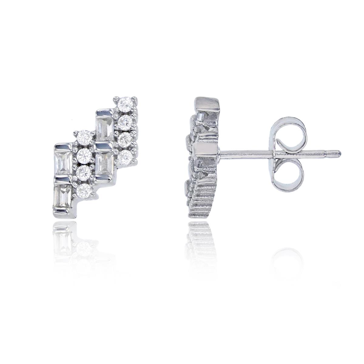 Sterling Silver Rhodium Paved Lego Stud Earring