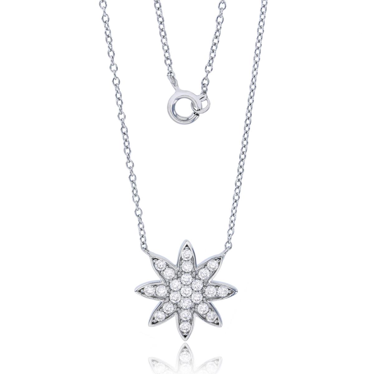 Sterling Silver Rhodium Micropave Flower 18" Necklace