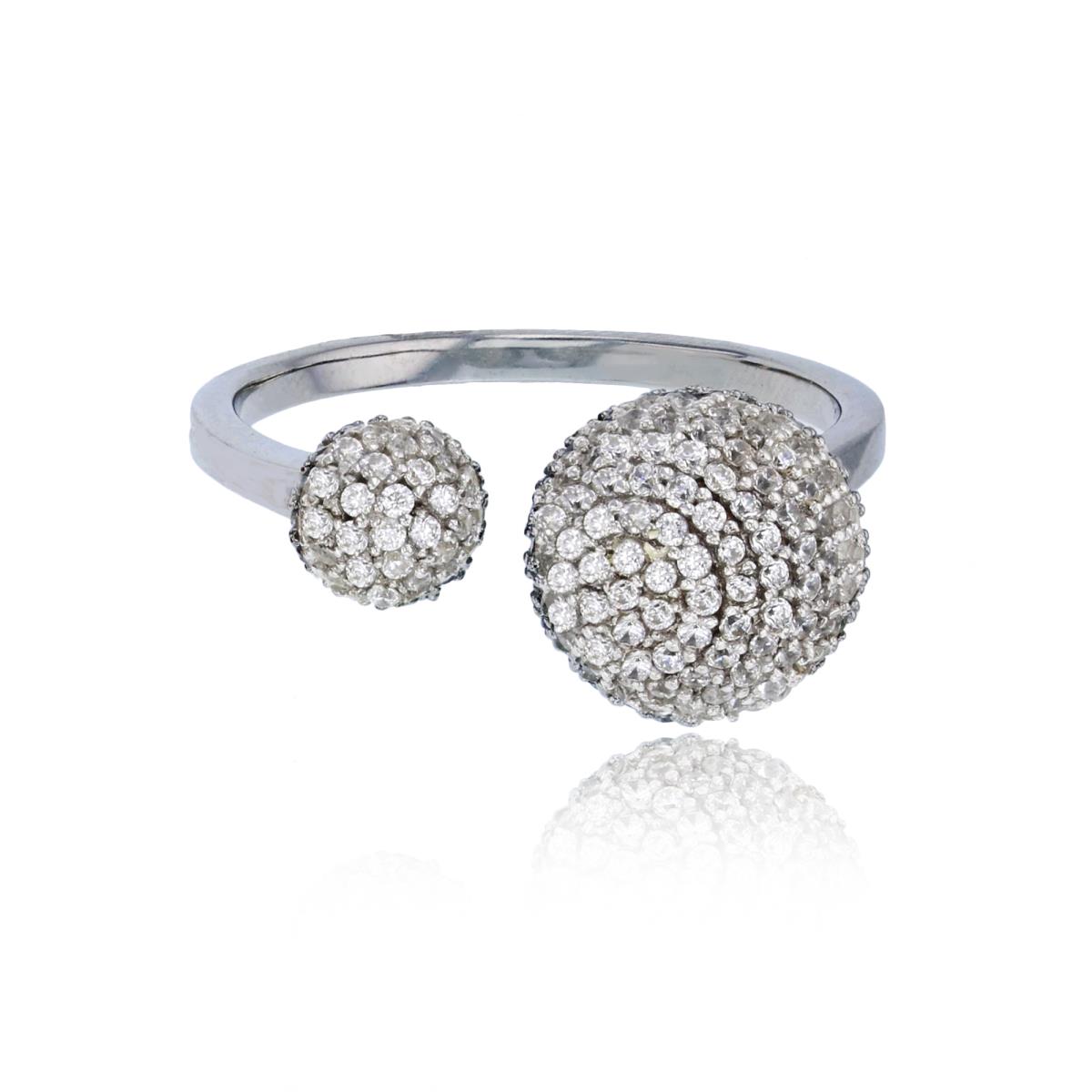 Sterling Silver Rhodium Double Micropave Balls Open Shank Fashion Ring