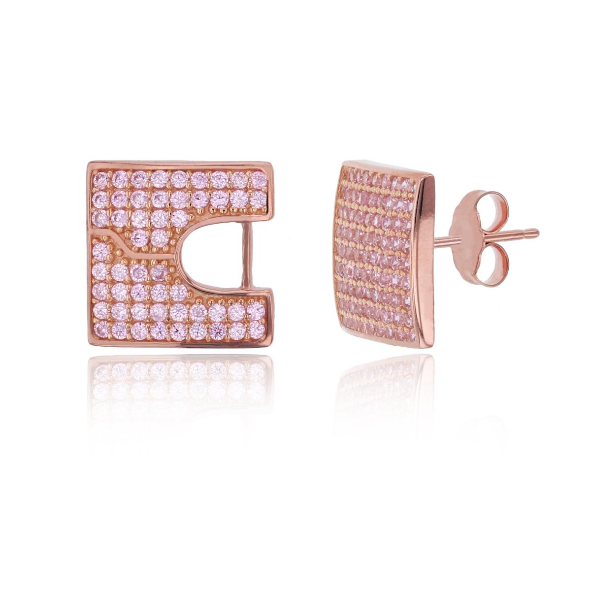Sterling Silver Rose Pink CZ Square Stud Earring