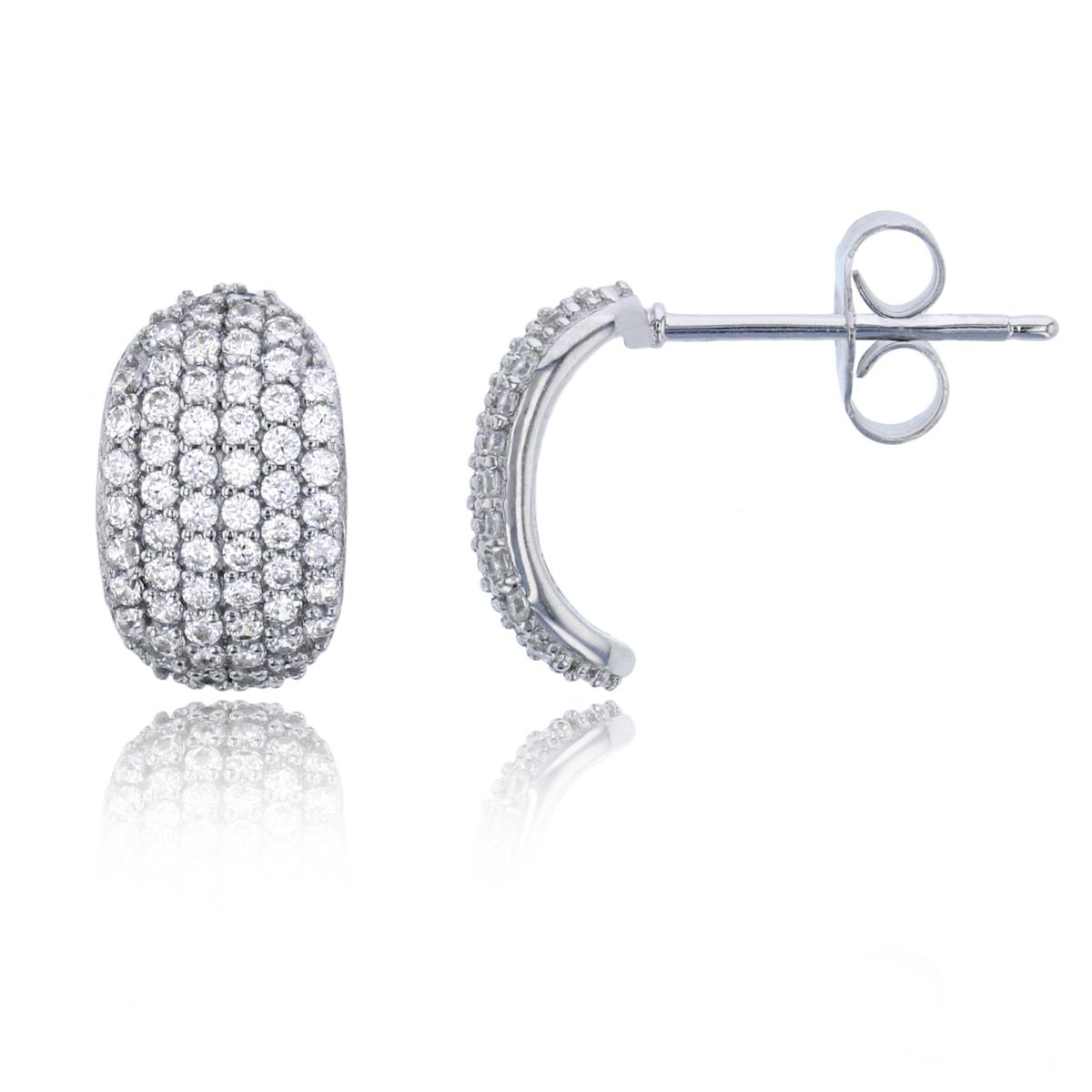 Sterling Silver Rhodium Micropave CZ Curl Stud Earring