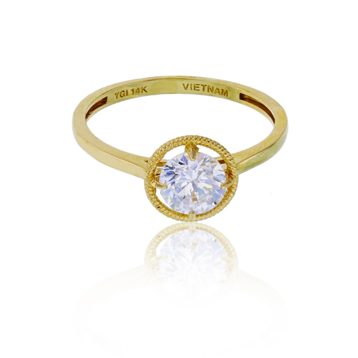 14K Yellow Gold 6mm Round Cut CZ with Rope Halo Solitaire Ring
