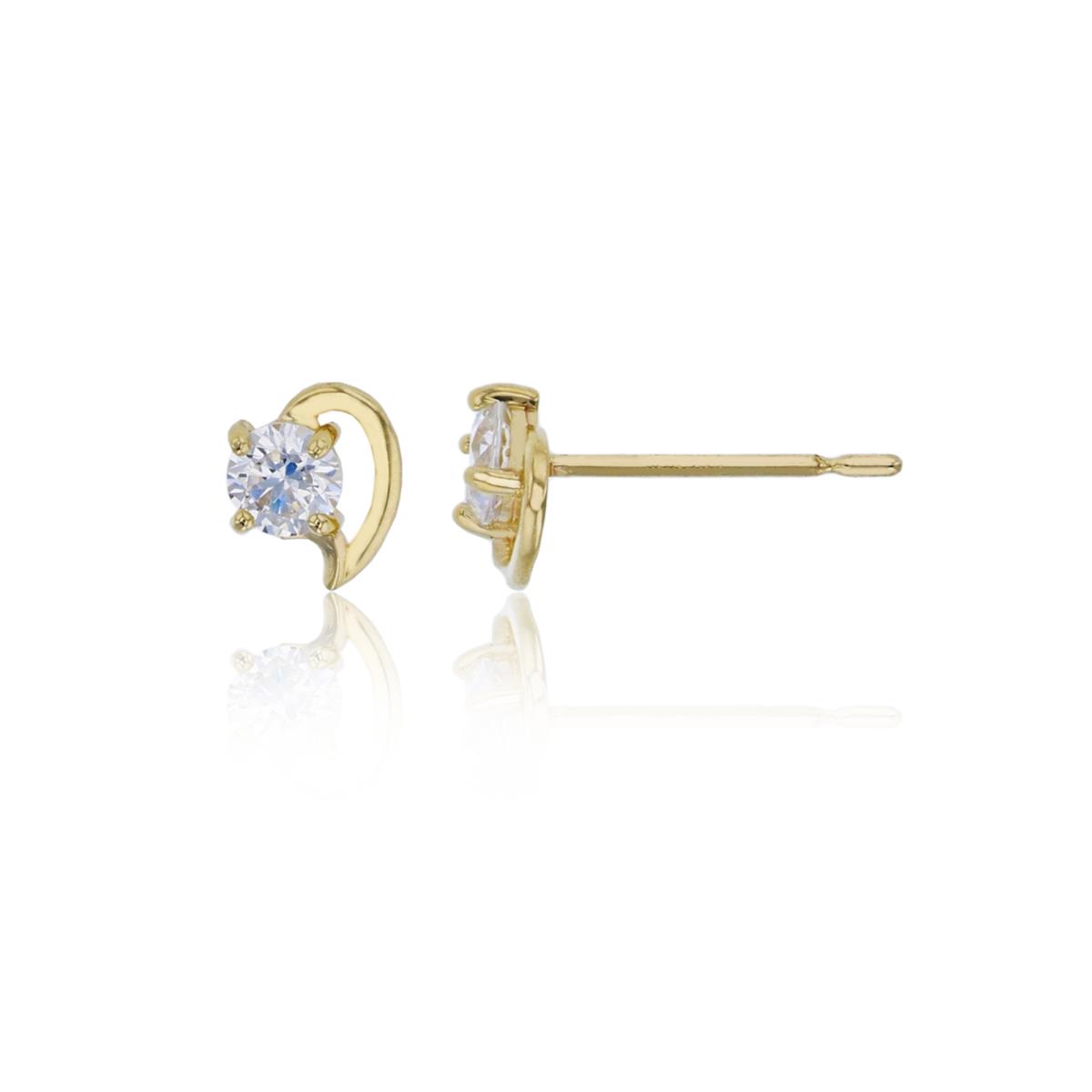 14K Yellow Gold 3.5mm Round Cut Polished Heart Stud Earring