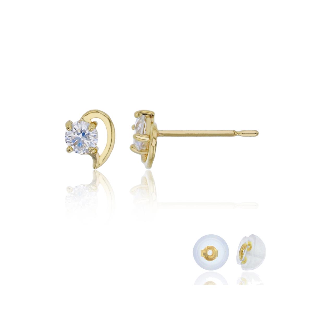 14K Yellow Gold 3.5mm Round Cut Polished Heart Stud Earring with Silicone Back
