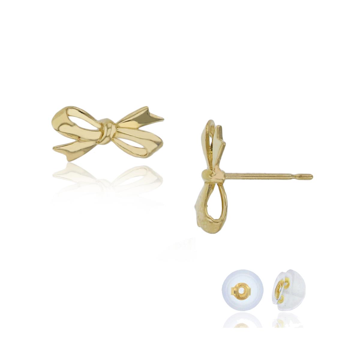 14K Yellow Gold 5x10mm Polished Bow Stud Earring with Silicone Back