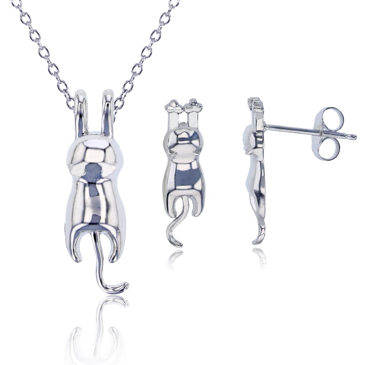 Sterling Silver Rhodium Polished Animal 13"+2" Necklace & Earring Set