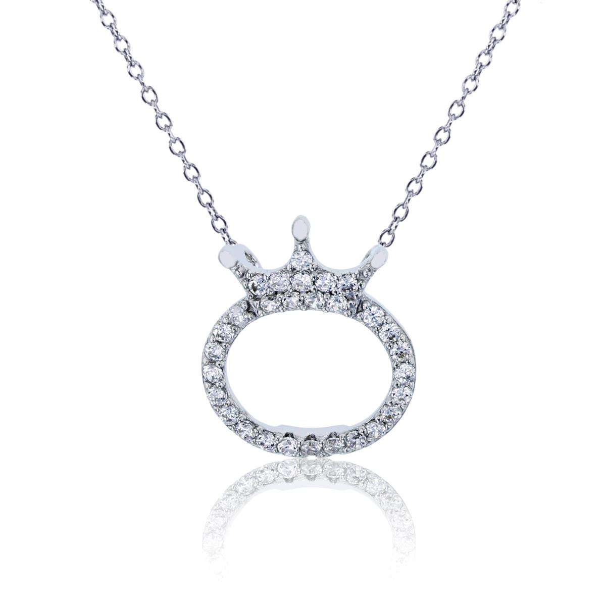 Sterling Silver Rhodium Micropave Open Crown Cirlce 13"+2" Necklace