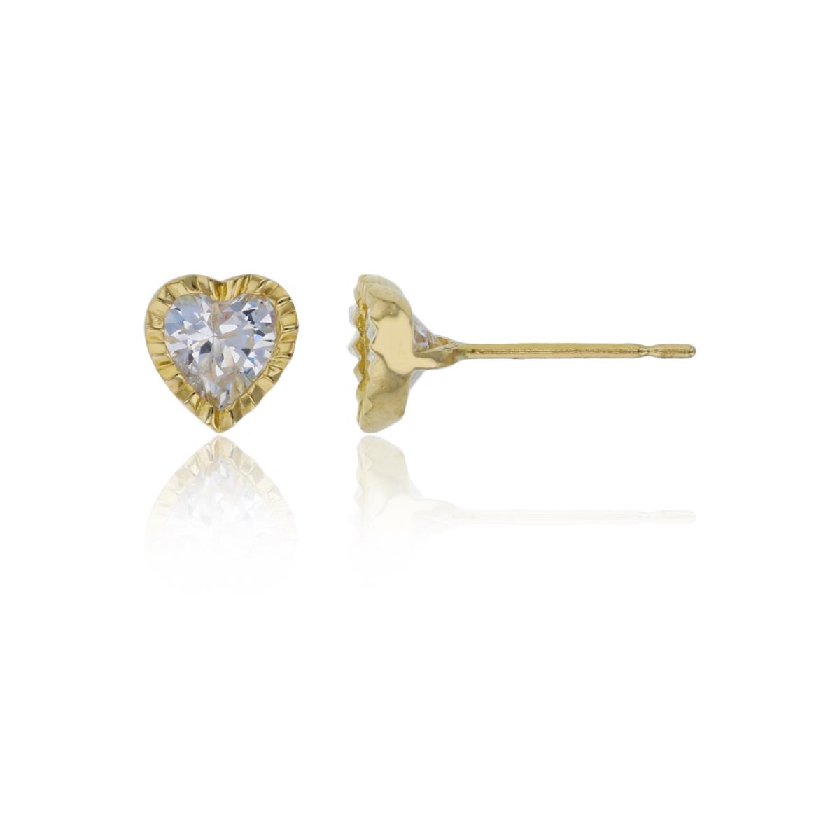 14K Yellow Gold 5mm Heart Cut DC Stud Earring