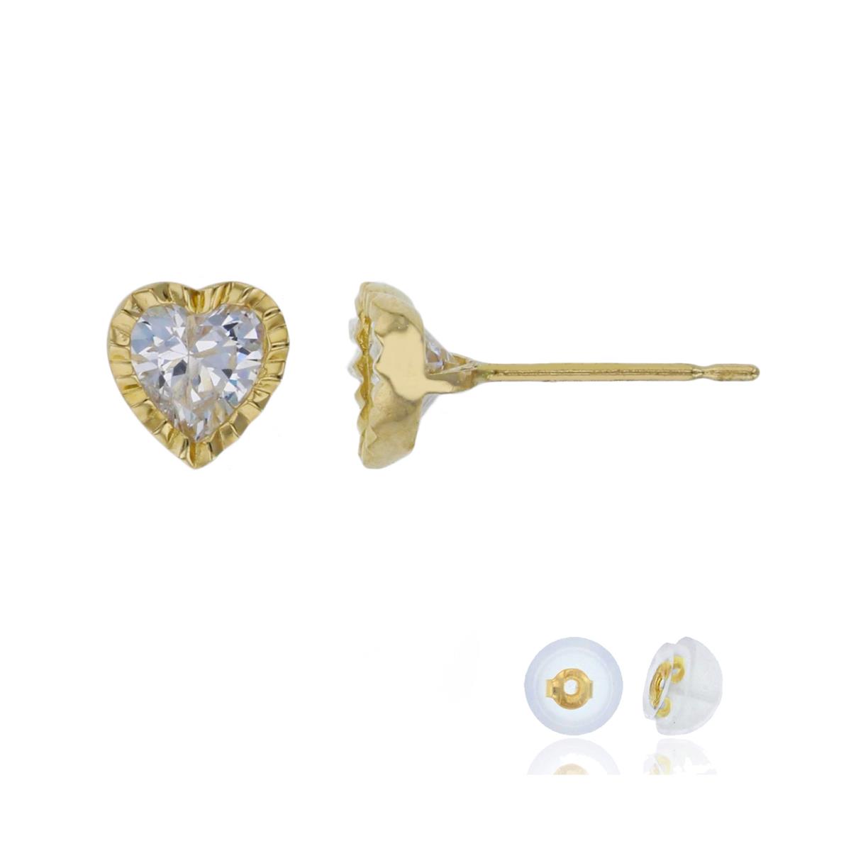 14K Yellow Gold 5mm Heart Cut DC Stud Earring with Silicone Back