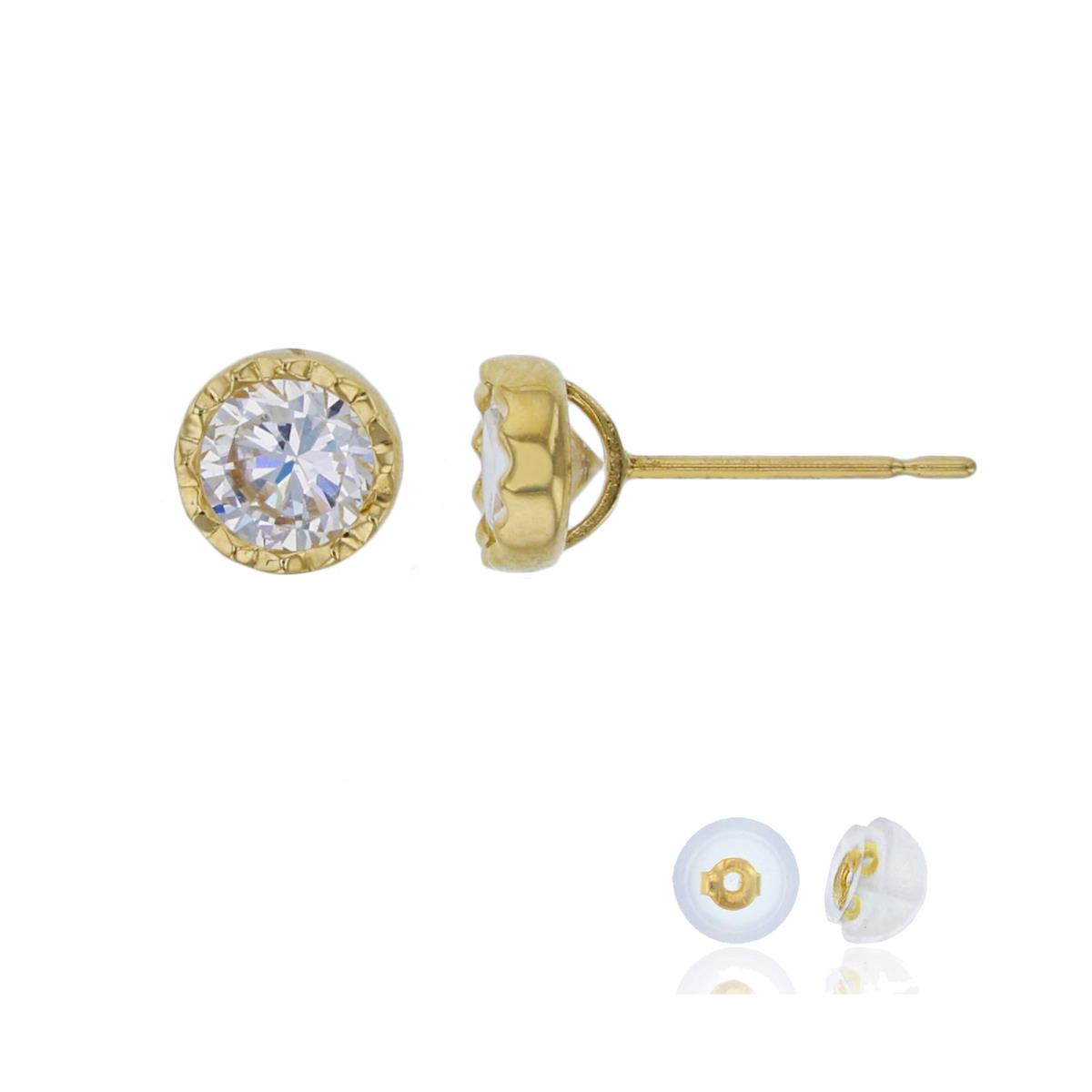 14K Yellow Gold 5mm Round Cut DC Stud Earring with Silicone Back