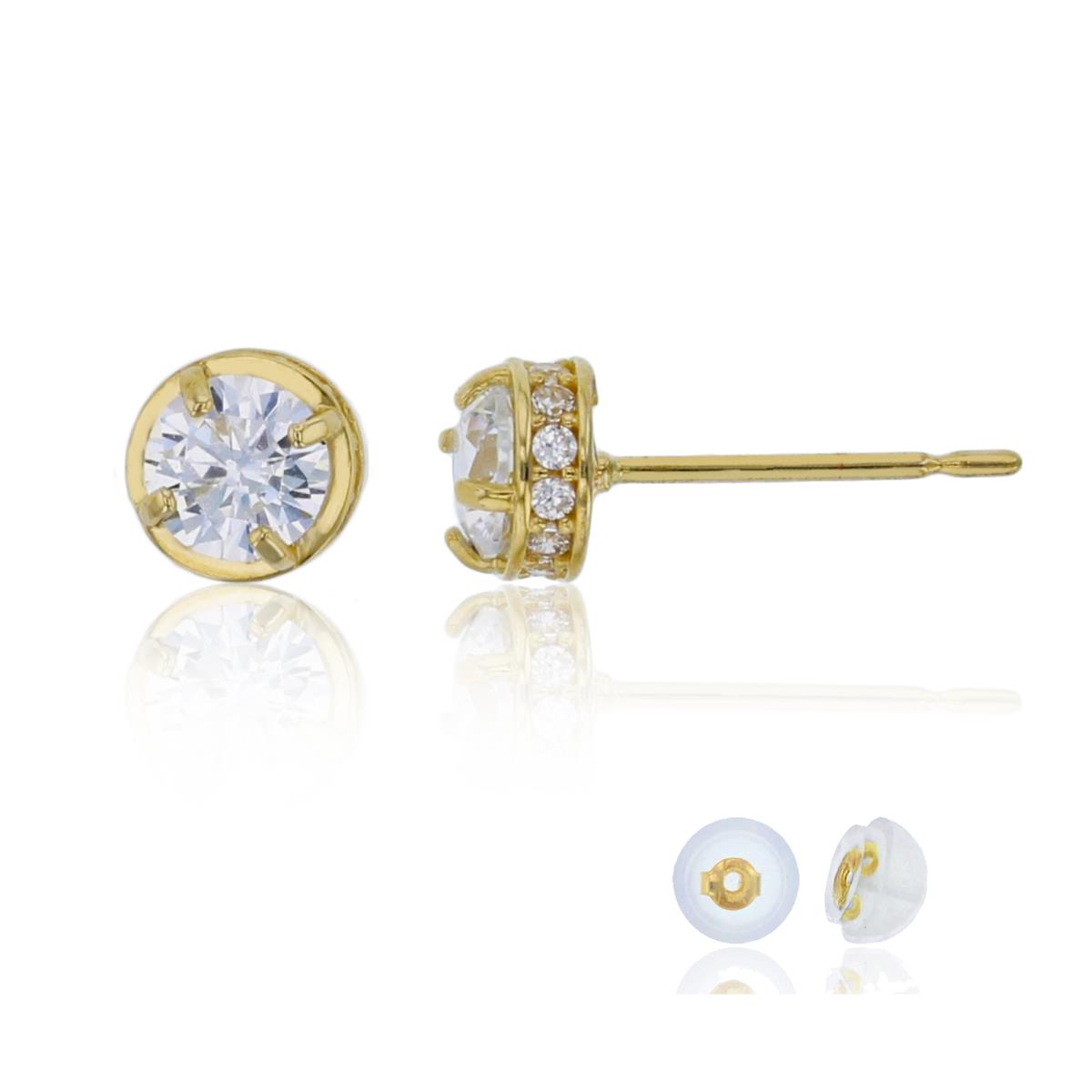14K Yellow Gold 4mm Round Cut & Micropave Basket Stud Earring with Silicone Back