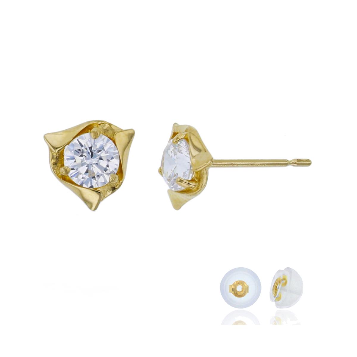 14K Yellow Gold 4mm Round Cut Polished Triangle Stud Earring with Silicone Back