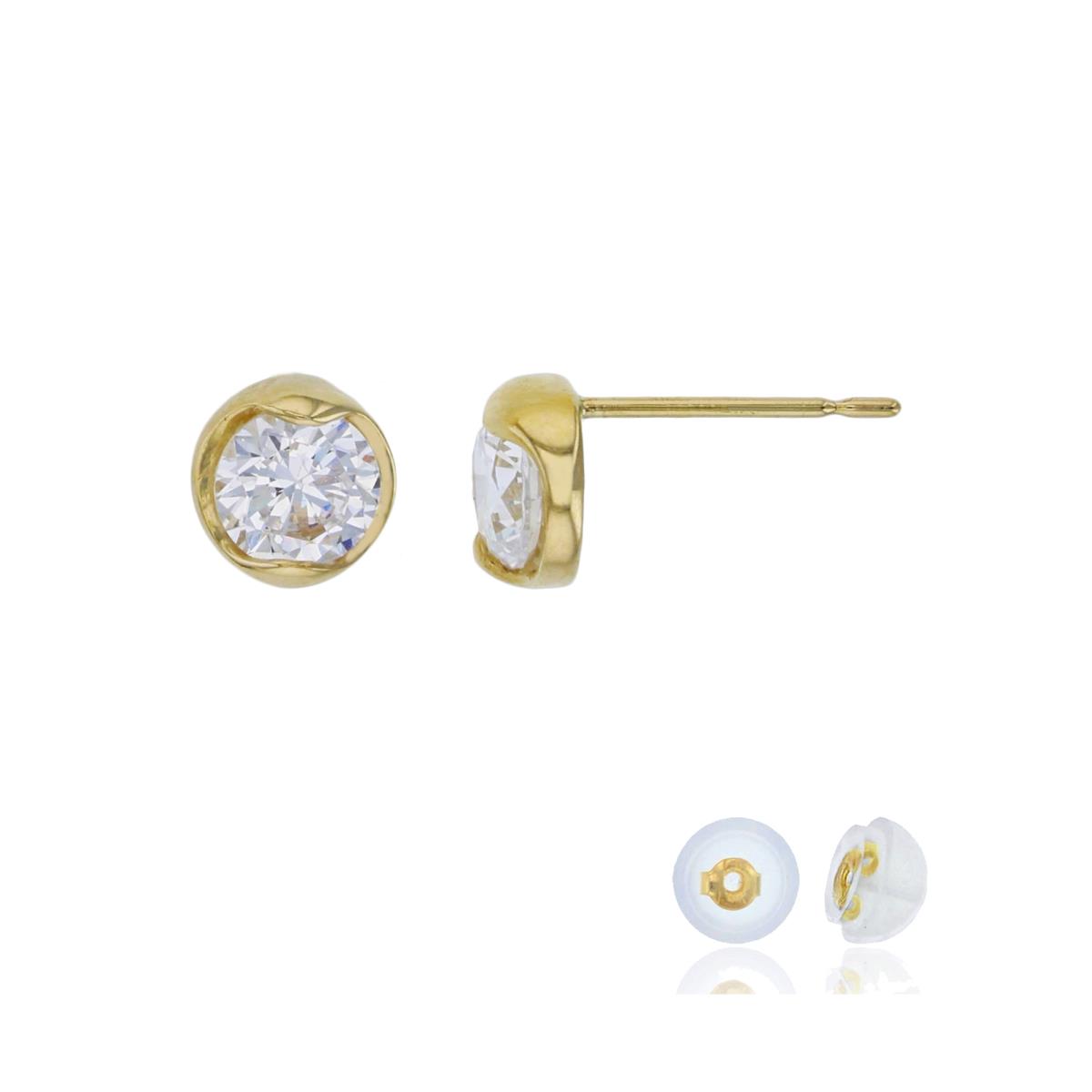 14K Yellow Gold 5mm Round Cut Solitaire Stud Earring with Silicone Back
