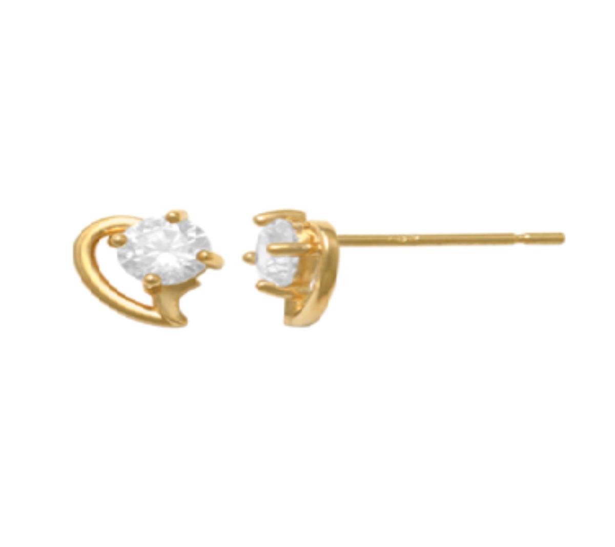 10K Yellow Gold 3.5mm Round Cut Polished Heart Stud Earring