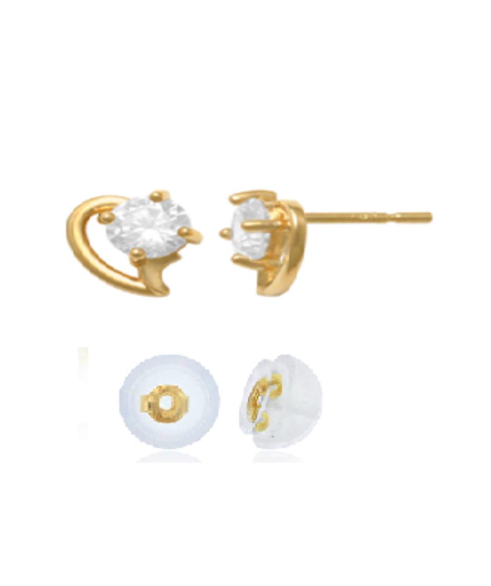 10K Yellow Gold 3.5mm Round Cut Polished Heart Stud Earring with Silicone Back