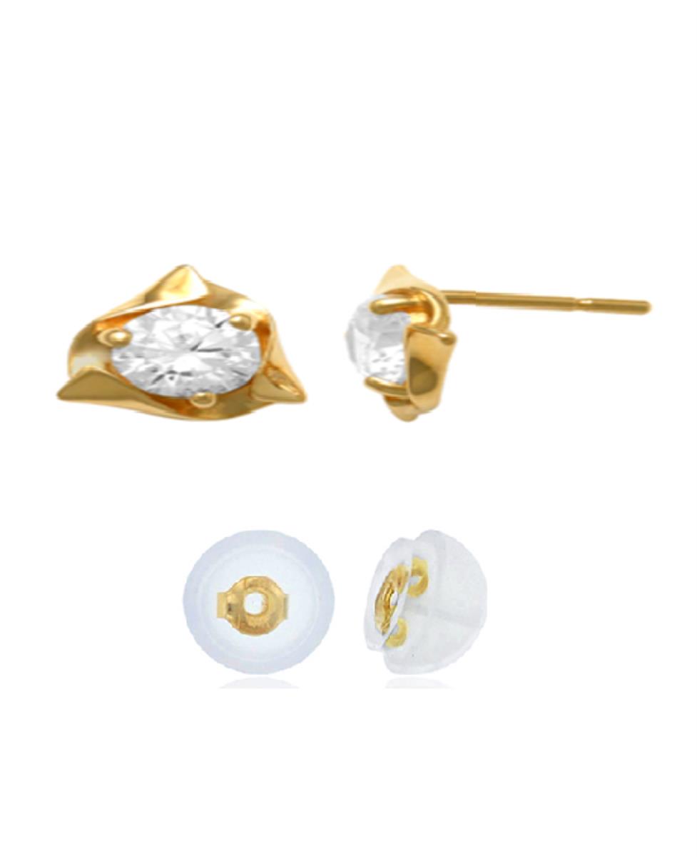 10K Yellow Gold 4mm Round Cut Polished Triangle Stud Earring with Silicone Back