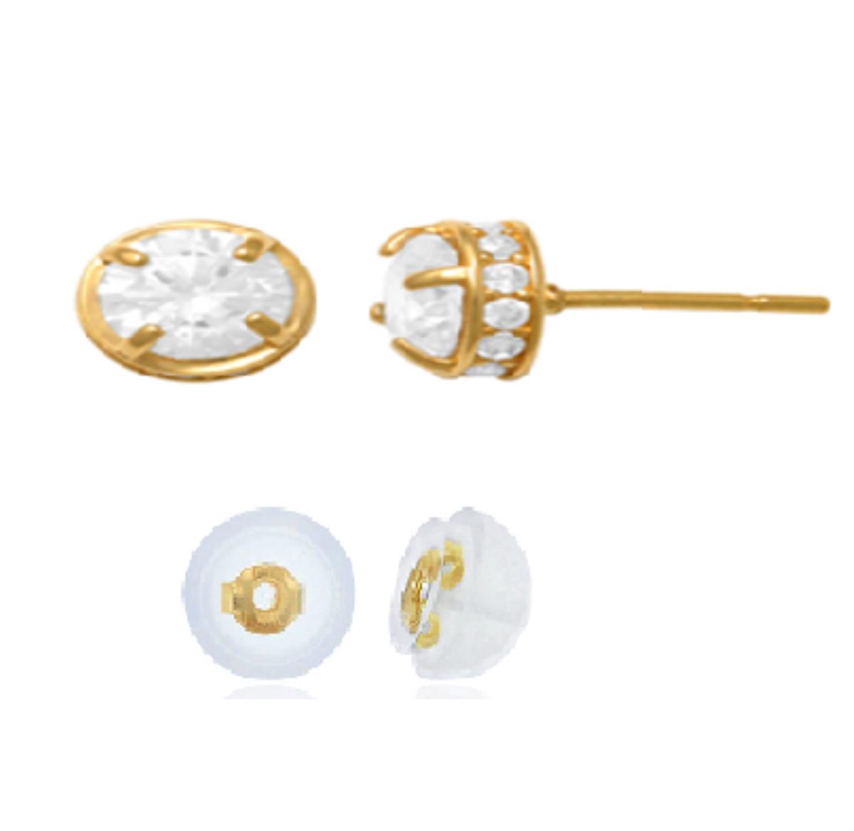 10K Yellow Gold 4mm Round Cut & Micropave Basket Stud Earring with Silicone Back