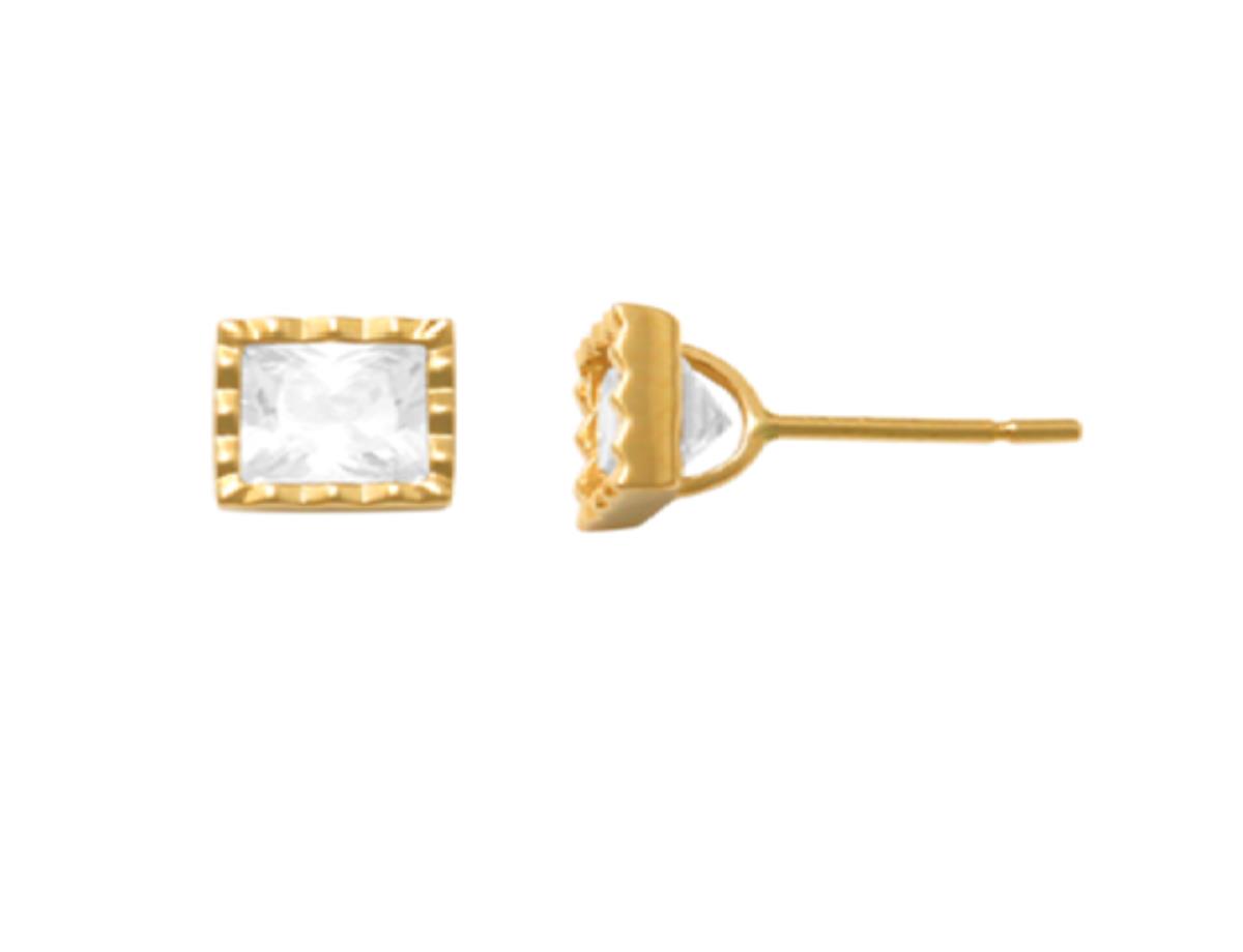 10K Yellow Gold 4mm Princess Cut DC Milgrain Stud Earring
