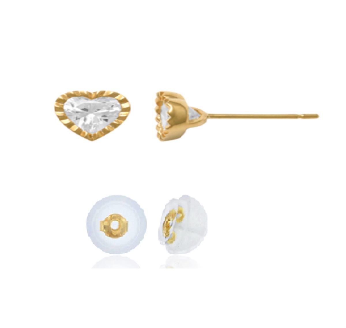 10K Yellow Gold 5mm Heart Cut DC Stud Earring with Silicone Back