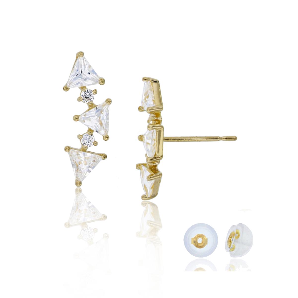 10K Yellow Gold 3.5mm Triangle Cut & 1.5mm Rd Cut Curve Stud Earring with Silicone Back