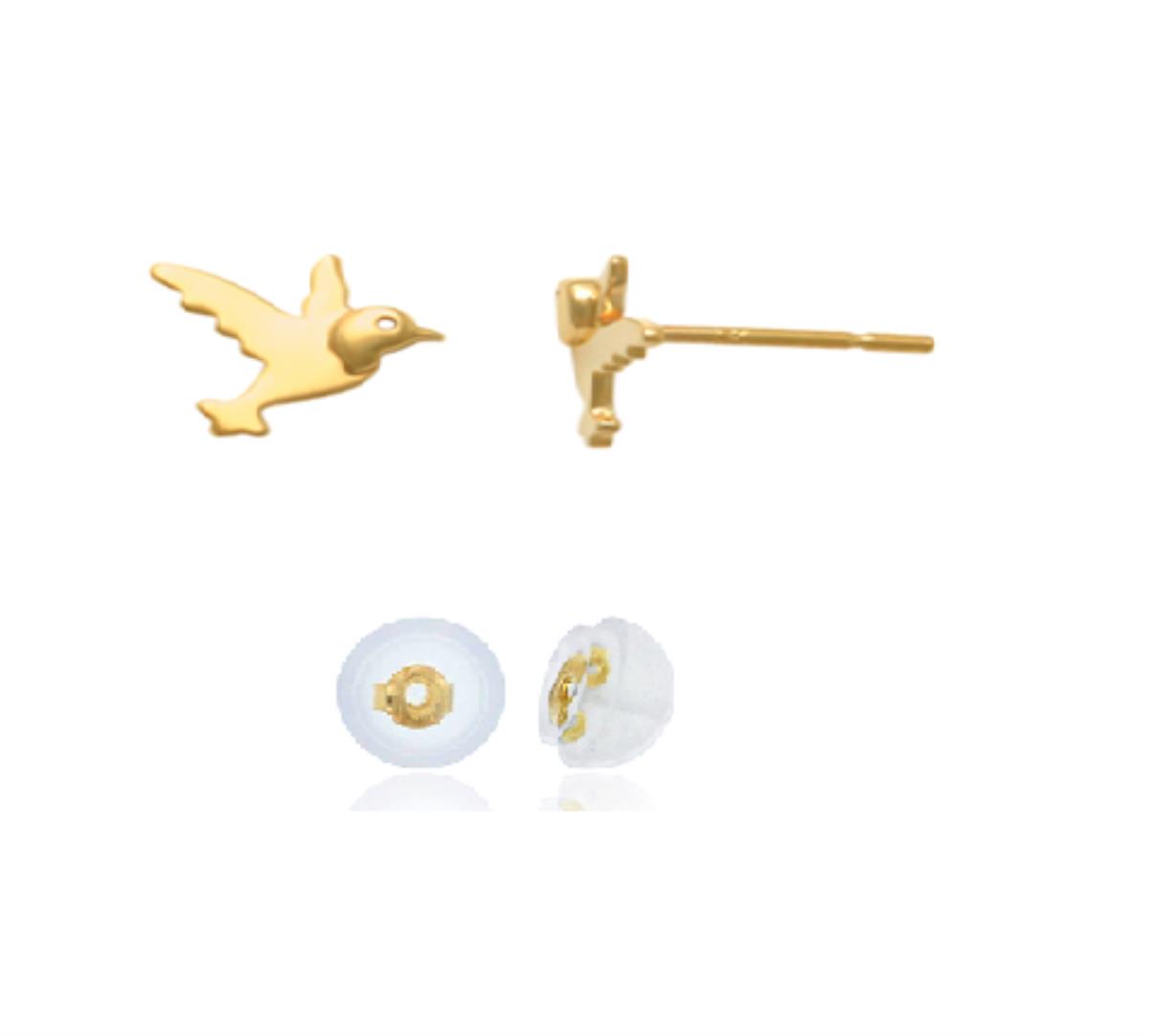 10K Yellow Gold 6x6mm Polished Flying Bird Stud Earring with Silicone Back